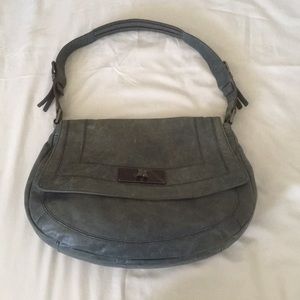 BCBGMAXAZRIA Distressed Denim Blue Leather Saddle Bag — $348 NWT